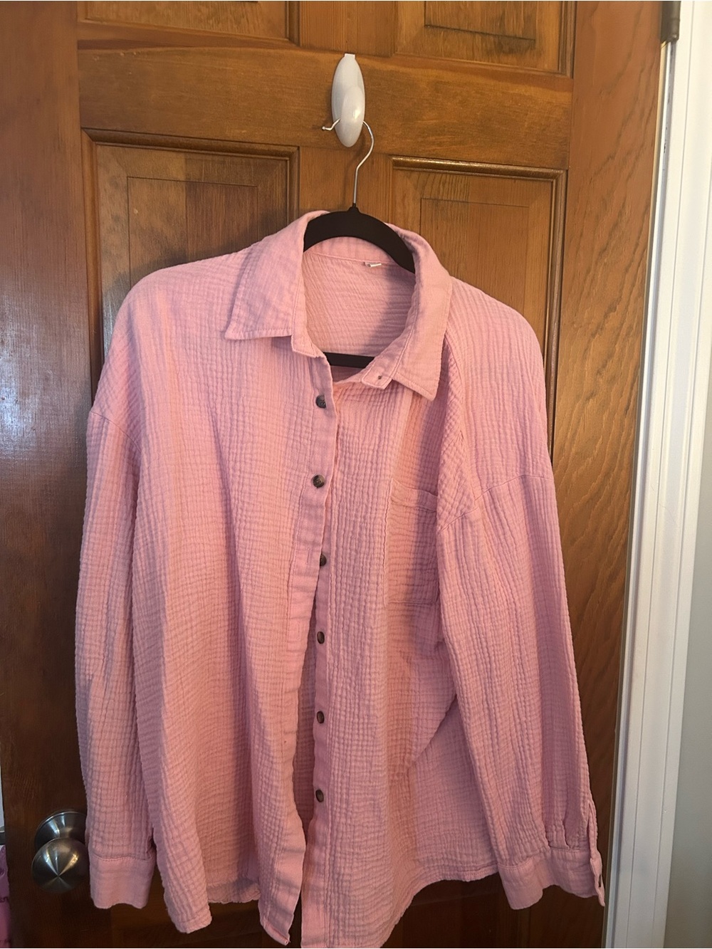 Pink Guaze Texture Button-Up Shirt